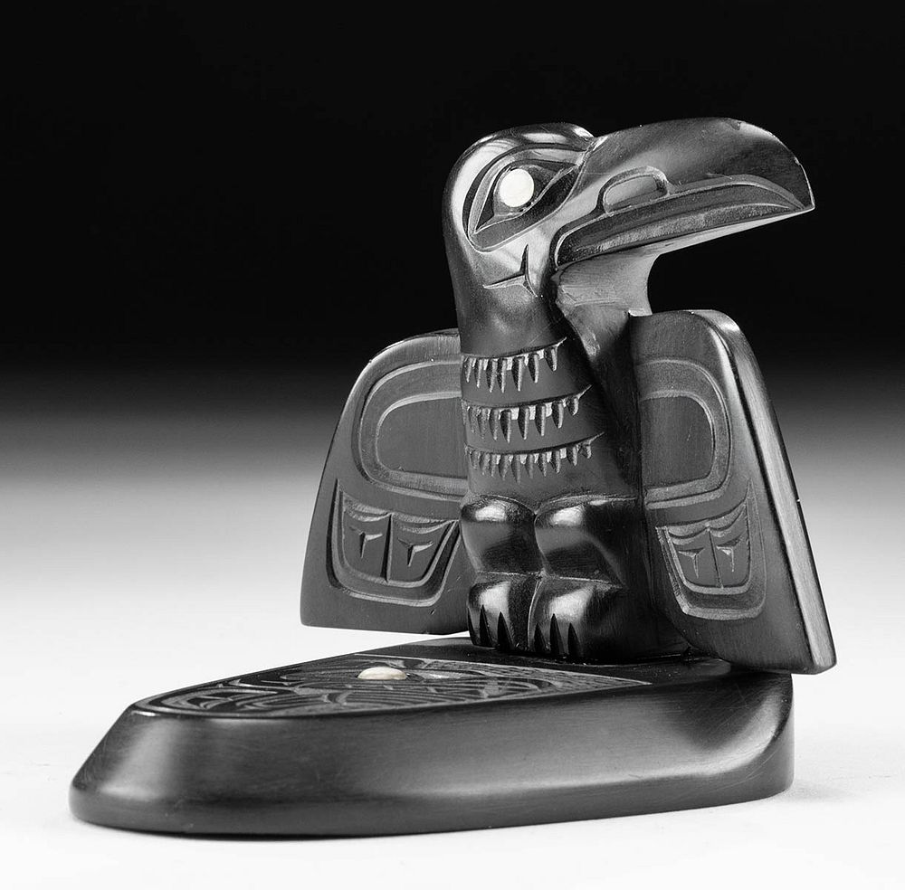 Appraisal: th C Haida Argillite Raven Bear by Glen Pollard Glen