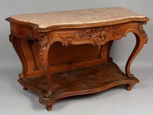 Appraisal: th Century Italian carved walnut marble-top pier table h x