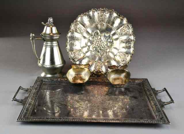 Appraisal: Pcs Silver-plate - Tray Stein BowlsIncluding a two-handled tray open