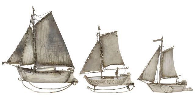 Appraisal: lot of Dutch miniature silver sailing ships including silver ship