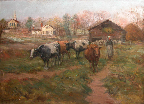 Appraisal: Cows in Field Landscape Wall A Bryan American - oil