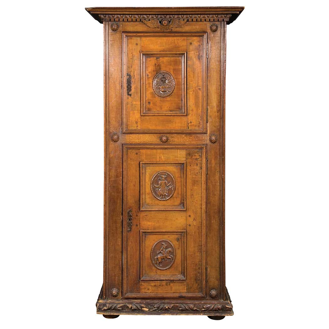 Appraisal: French Provincial Walnut Armoire th Century Height feet inches width