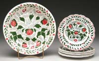 Appraisal: CREAMWARE SEVEN PIECE STRAWBERRY SET The plates and bowl decorated