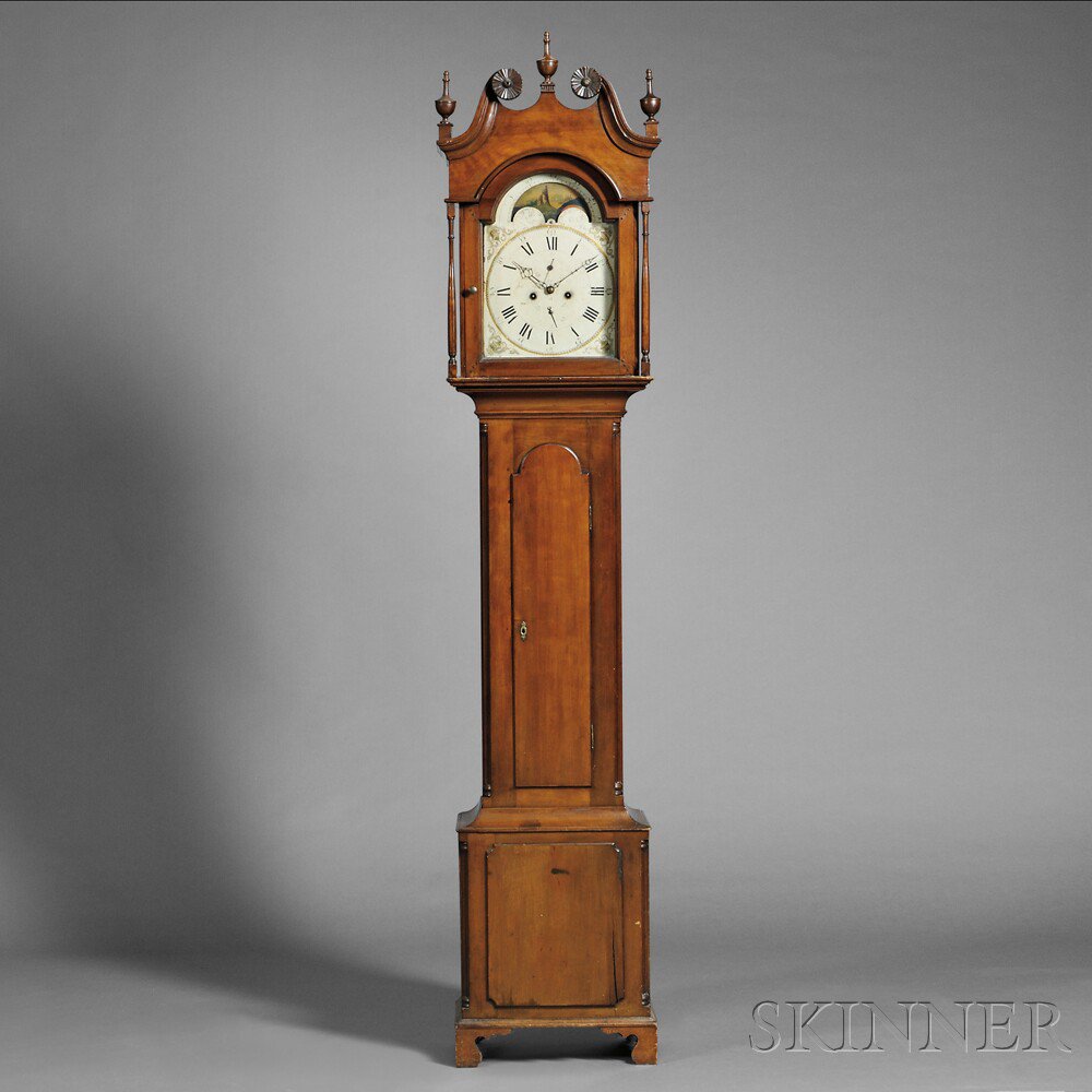 Appraisal: Cherry Carved Tall Case Clock John Bailey Hanover Massachusetts late