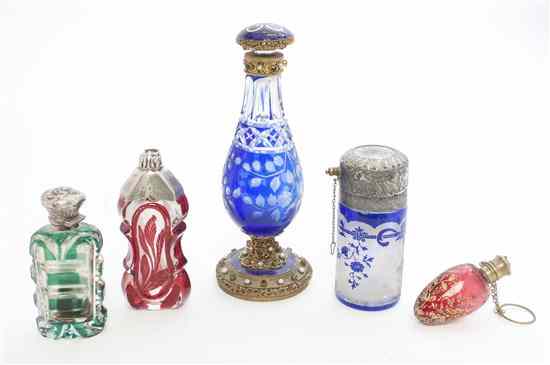 Appraisal: A Collection of Five Continental Scent Bottles comprising a faux