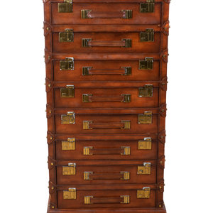 Appraisal: A Contemporary Leather-Clad Tall Chest of Drawers Height x width