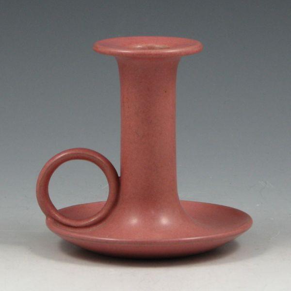 Appraisal: Marblehead chamberstick in matte rose glaze Marked with impressed ship