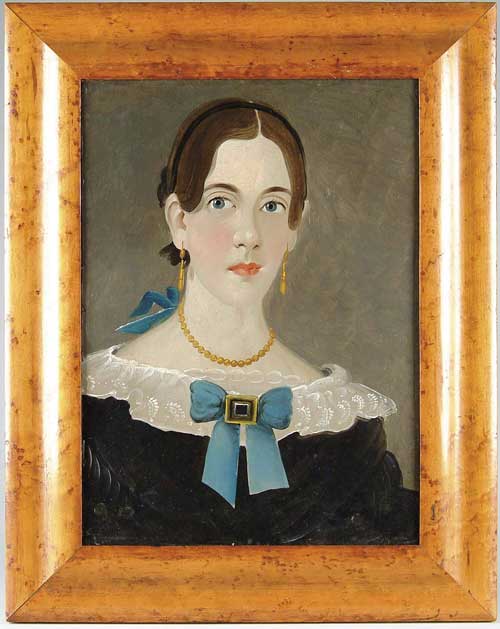 Appraisal: PRIOR-HAMBLIN SCHOOL American th Century WOMAN WITH BLUE BOW Oil