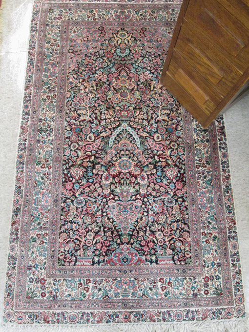 Appraisal: FINE SINO-PERSIAN SILK QOM PRAYER RUG hand knotted in a