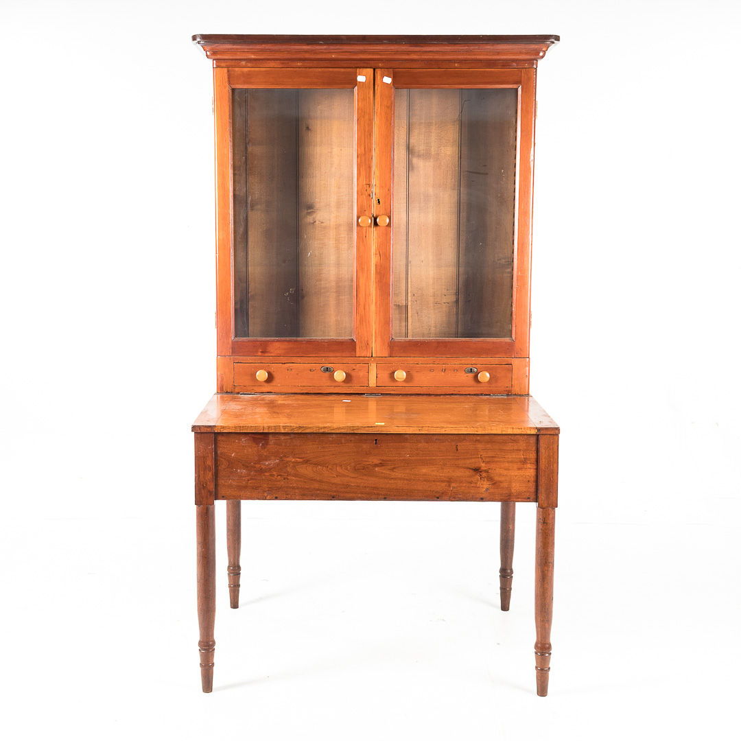 Appraisal: American Vernacular cherry secretary bookcase circa flat molded cornice compartment