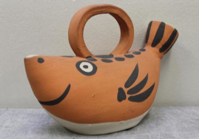 Appraisal: PICASSO Pablo Signed Earthenware JugA fish form decorated earthenware jug