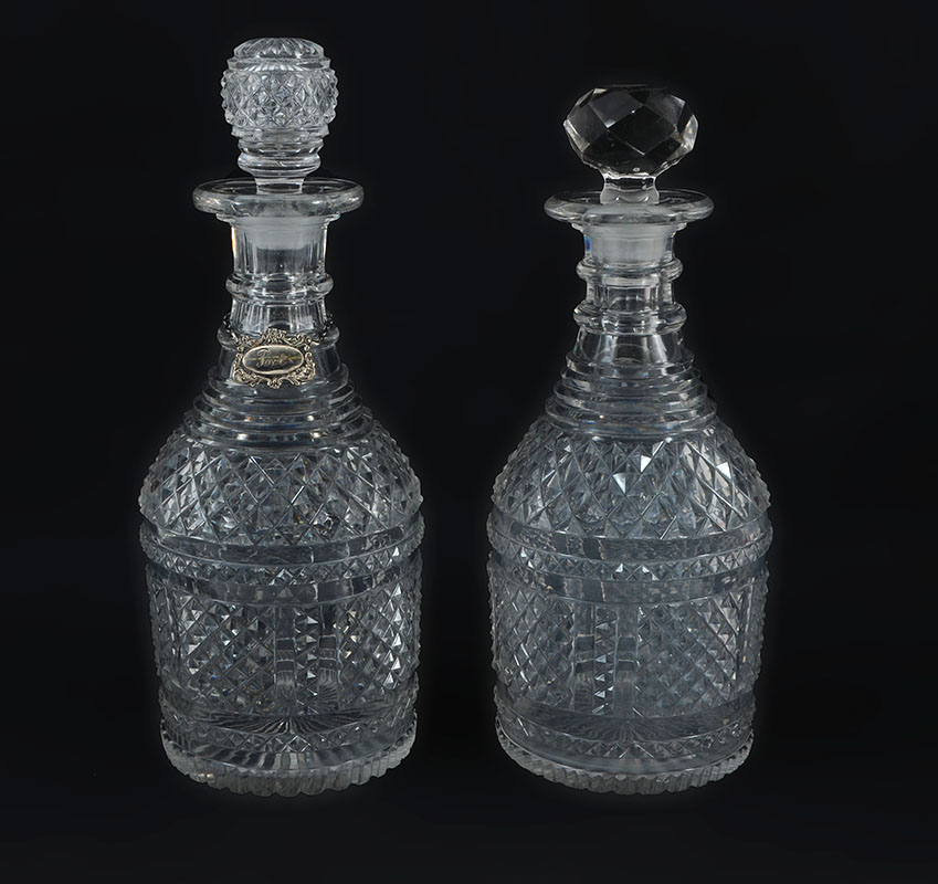 Appraisal: PAIR ANGLO-IRISH REGENCY CUT GLASS DECANTERS Matched pair with the