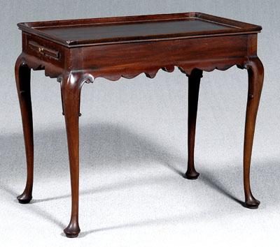 Appraisal: Queen Anne style tray-top tea table dark mahogany surface two