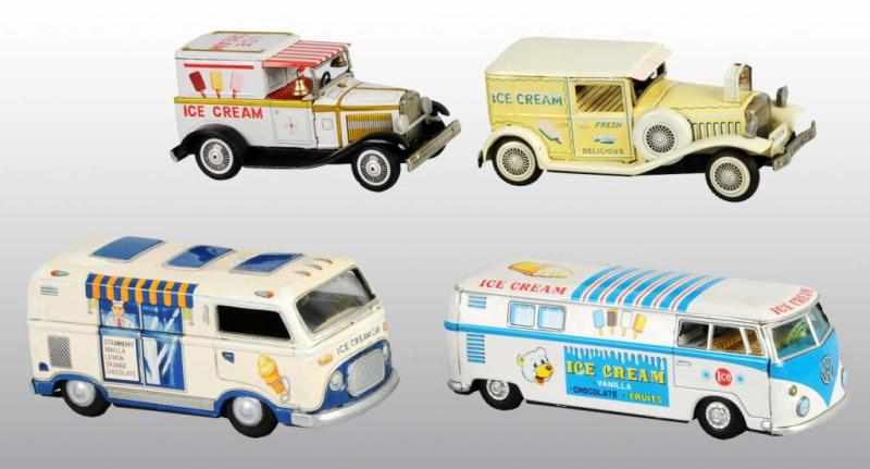 Appraisal: Lot of Tin Ice Cream Vehicle Friction Toys Description Japanese