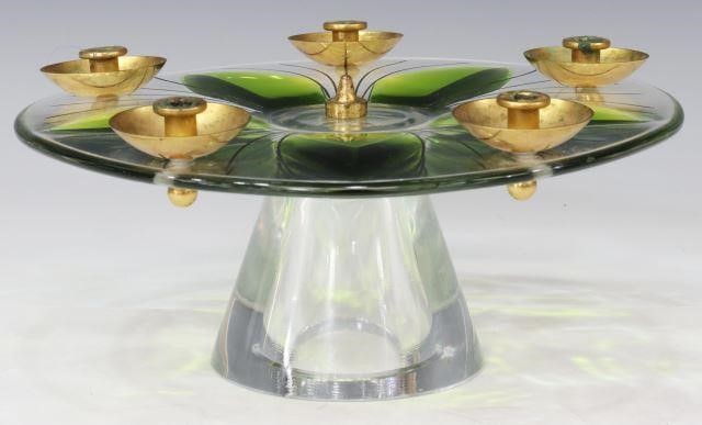 Appraisal: French Lalique art glass candelabrum th c circular top with