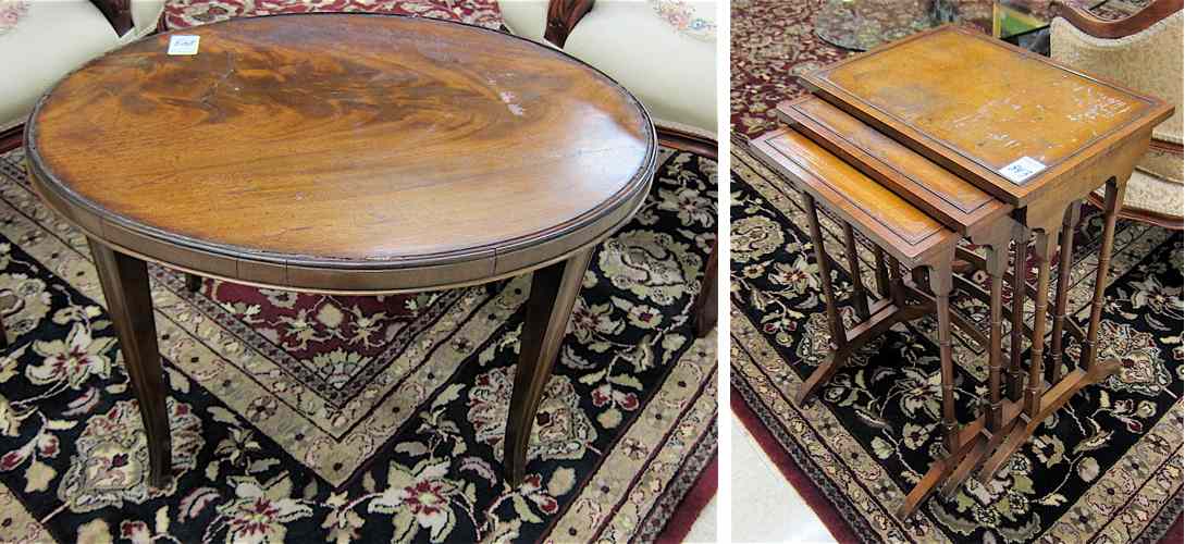 Appraisal: FOUR ENGLISH ANTIQUE OCCASIONAL TABLES -piece nesting table set and