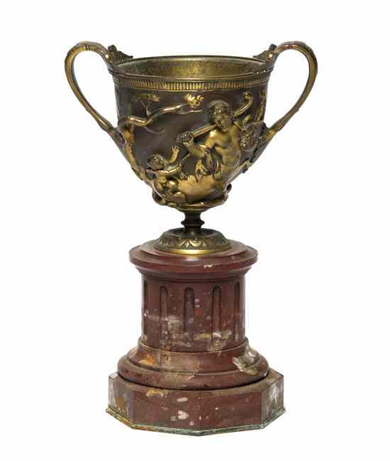 Appraisal: A Continental Gilt Bronze and Marble Coupe of handled form