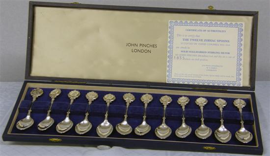 Appraisal: Set of twelve modern silver zodiac tea spoons London by