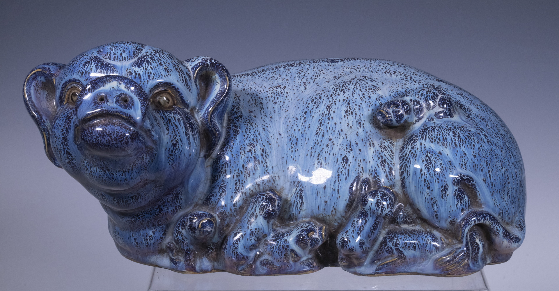 Appraisal: CHINESE FLAMBE GLAZE PORCELAIN PIG Republic Period Blue Glazed Porcelain