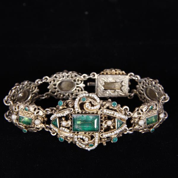 Appraisal: Austro Hungarian Silver Gilt layered bracelet with emeralds and seed