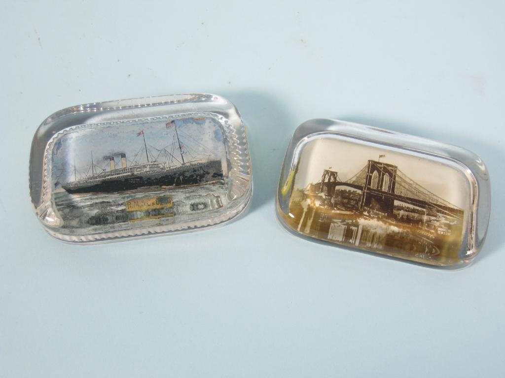 Appraisal: Two commemorative Paperweights the Brooklyn Bridge and RMS Cedric