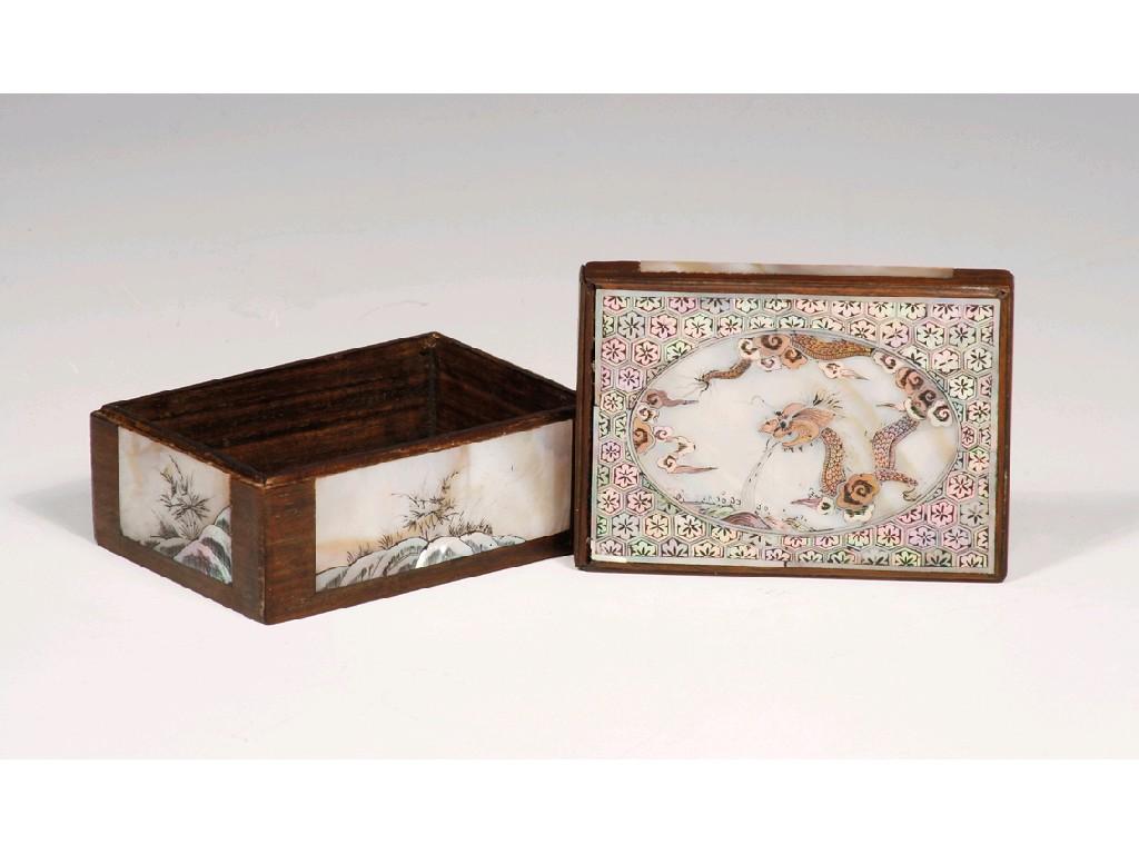 Appraisal: A CHINESE MOTHER OF PEARL INLAID HARDWOOD BOX the top