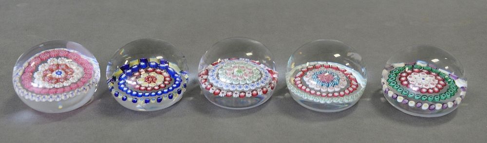 Appraisal: Five Baccarat Millefiori Glass Paperweights each having five rows of