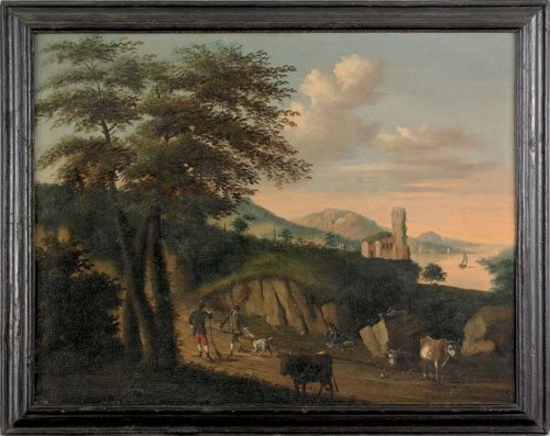 Appraisal: George Lambert After English th c oil on canvas landscape