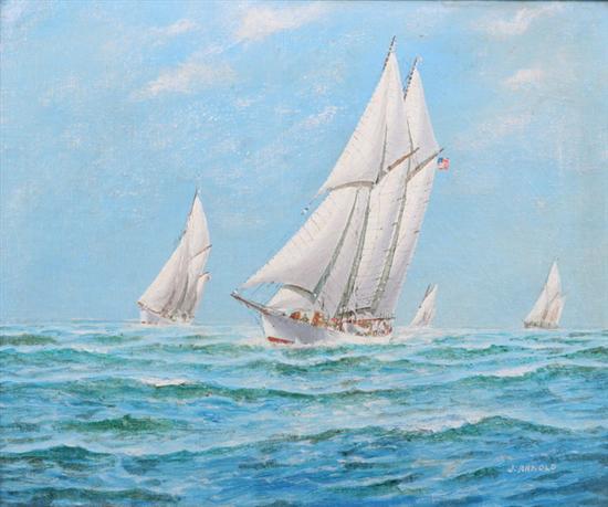 Appraisal: J ARNOLD American mid th Century OCEAN SAILBOAT RACE signed