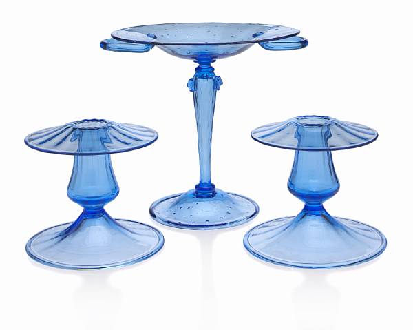 Appraisal: Three Steuben French blue glass articles Frederick Carder circa comprising