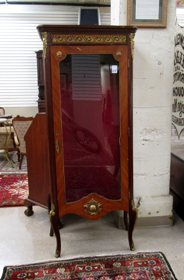 Appraisal: LOUIS XV XVI STYLE VITRINE mahogany with rectangular marble top