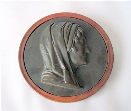 Appraisal: Henry D Saunders American - Classical bronze relief medallion black