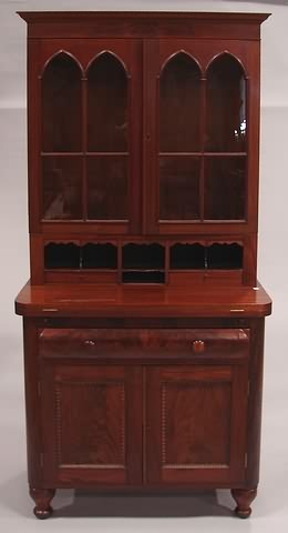 Appraisal: Figured Walnut Glazed door top with Gothic arch panes over