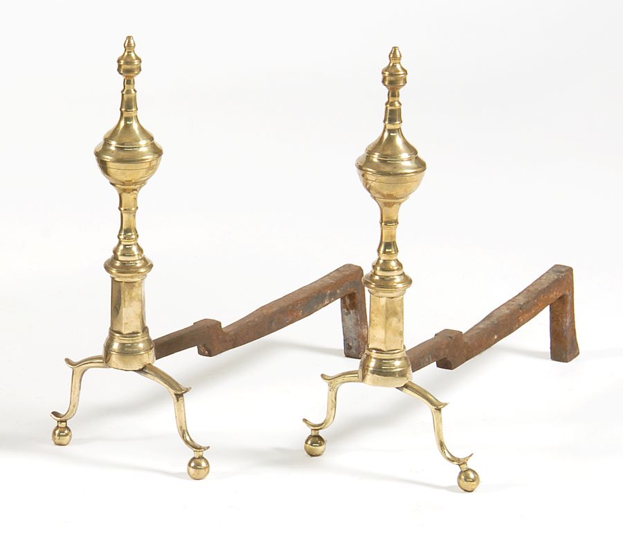 Appraisal: PAIR OF FEDERAL BRASS ANDIRONS Circa - With turned finials