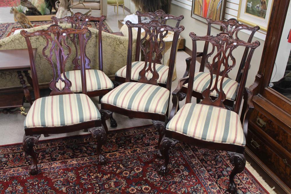 Appraisal: SET OF SIX CHIPPENDALE STYLE MAHOGANY DINING CHAIRS Thomasville Furniture