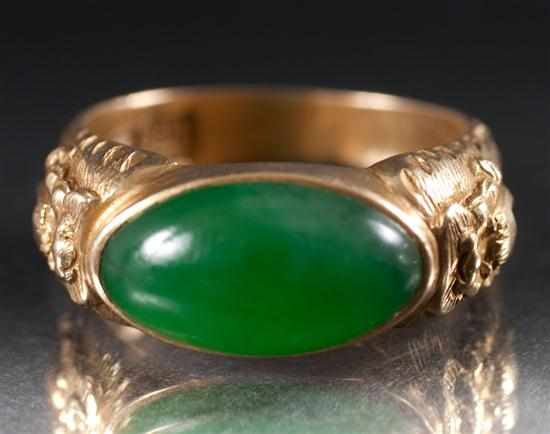 Appraisal: Chinese unmarked yellow gold and jade ring grams size Estimate