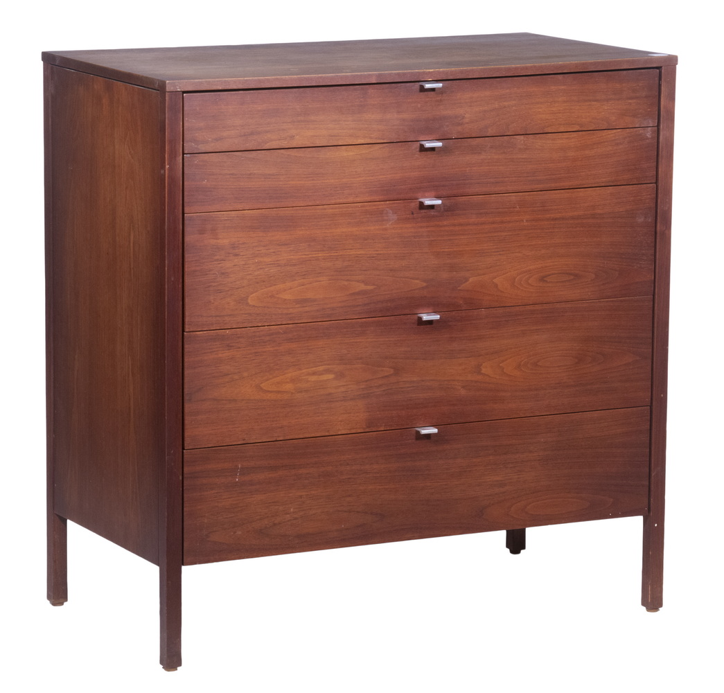 Appraisal: FLORENCE KNOLL WALNUT CHEST Mid-Century Five-Drawer Chest by Knoll with