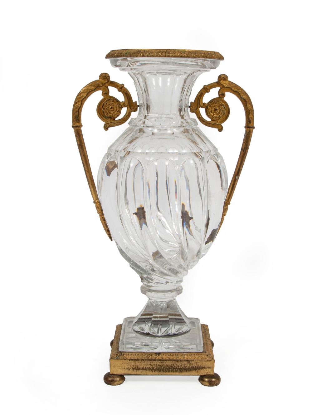 Appraisal: GILT BRONZE-MOUNTED URN AND CENTERPIECE BOWLBaccarat-Style Gilt Bronze Mounted Urn