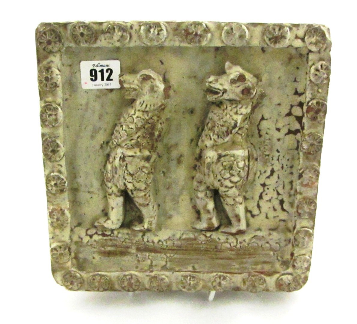 Appraisal: A Burmese glazed pottery square tile early th century moulded