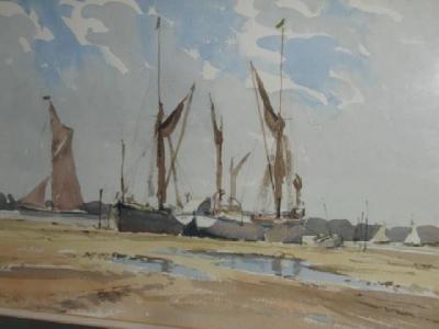 Appraisal: HANDLEY Beach Scene with Sail Boats signed x framed