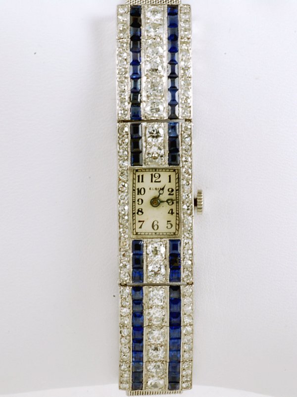 Appraisal: Art Deco ladies diamond and sapphire wristwatch Stamped K White