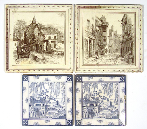 Appraisal: Four Mintons pottery tiles two large transfer printed with brown