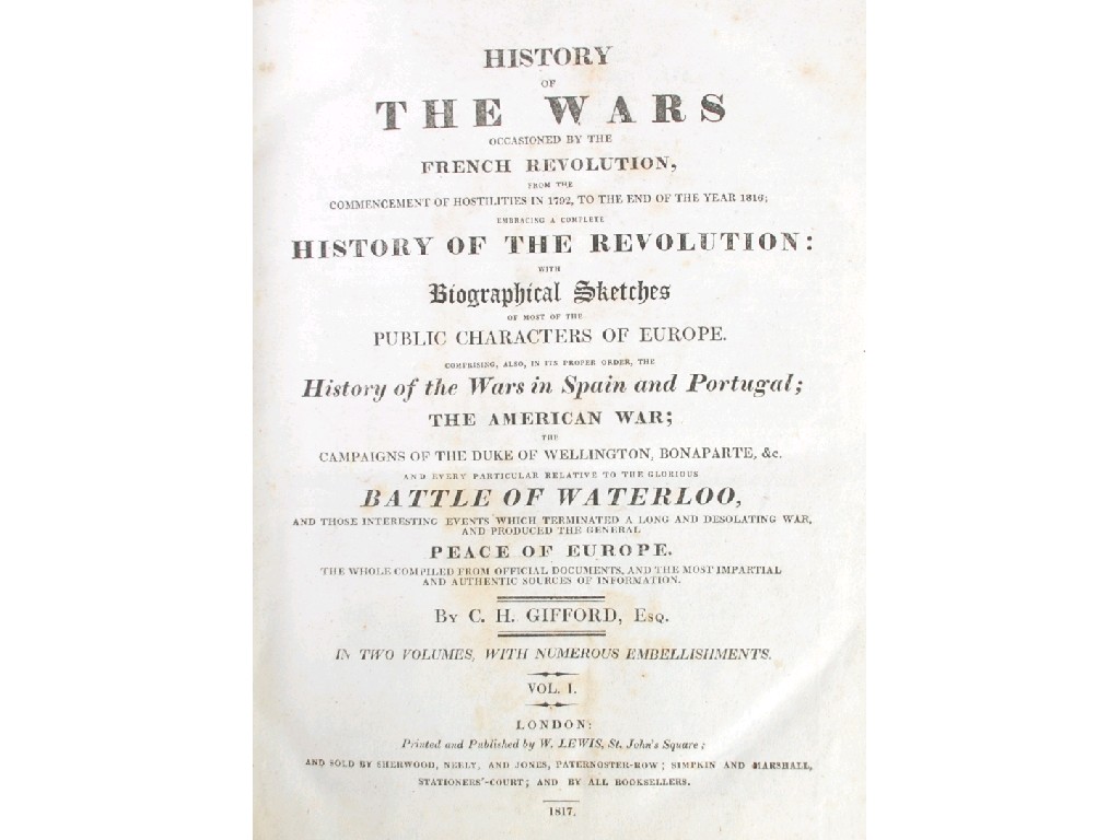 Appraisal: GIFFORD C H 'History of the Wars Occasioned by the