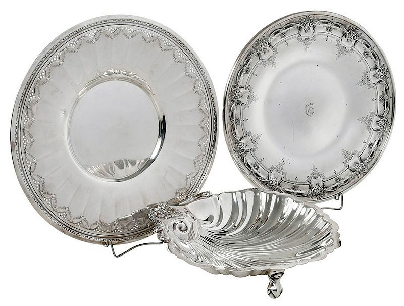 Appraisal: Two Sterling Plates and Shell Dish American th century Whiting