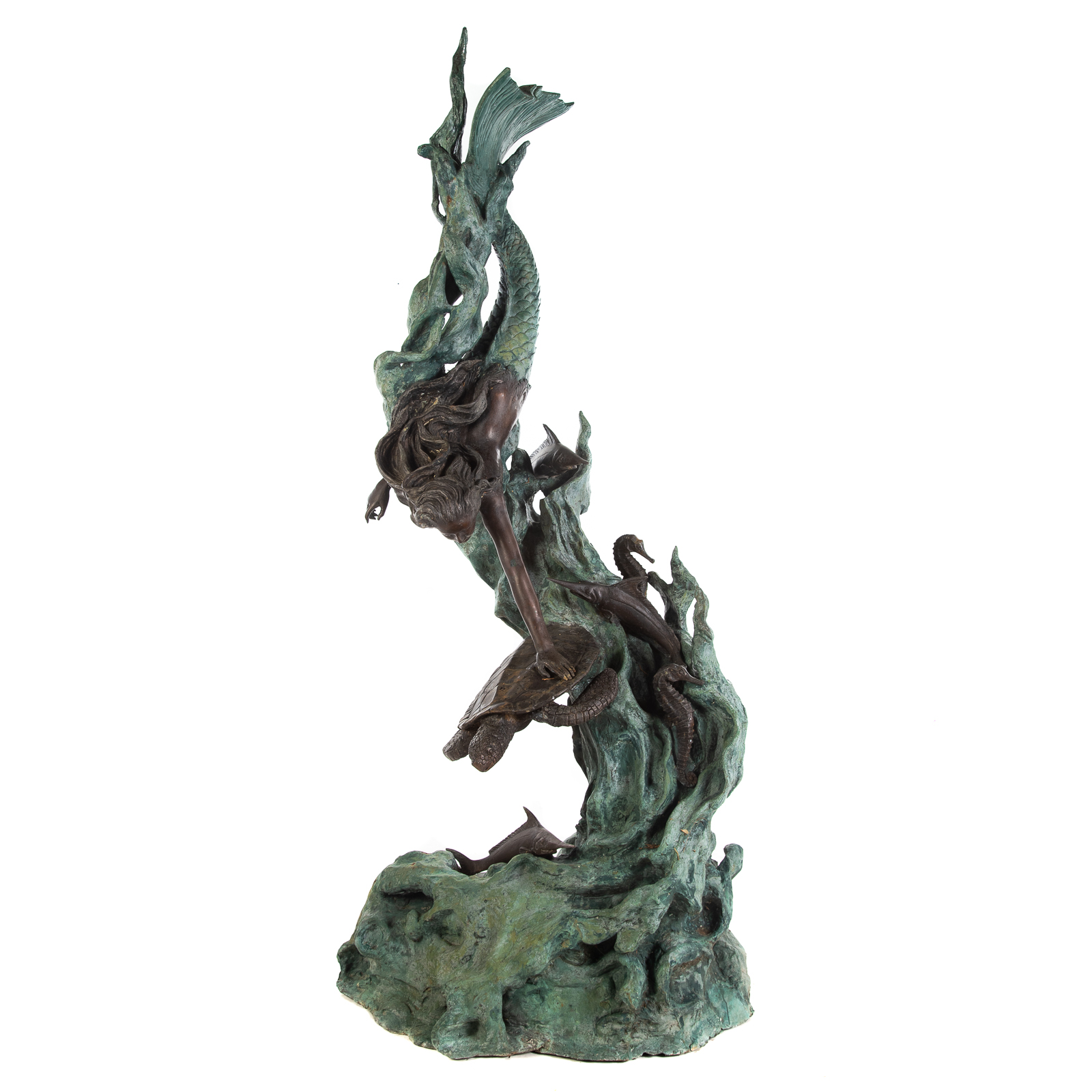 Appraisal: LARGE SEA LIFE BRONZE SCULPTURE Modeled as wave with mermaid