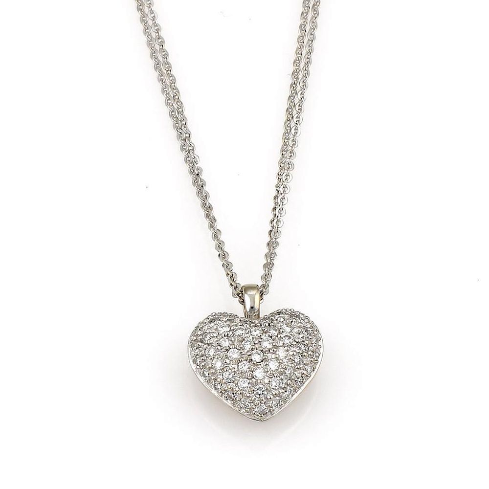 Appraisal: K White Gold Pave Diamond Heart Pendant Necklace k white