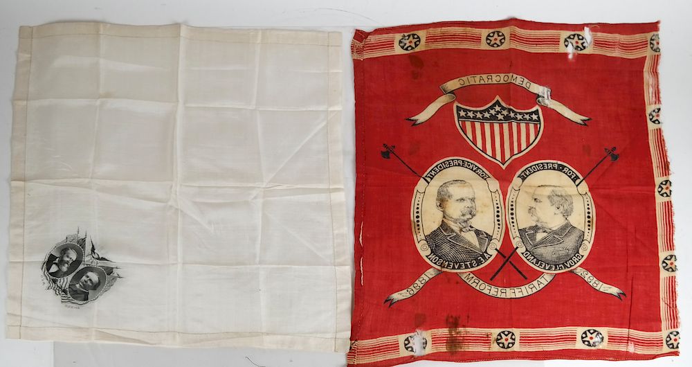 Appraisal: Presidential Silk Bandana Turkey red bandana with jugate portraits of