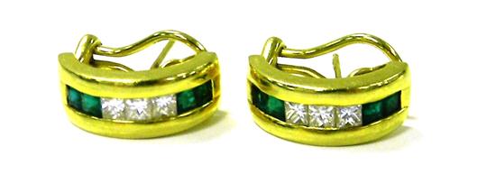 Appraisal: JEWELRY Pair of Tiffany emerald and diamond half-hoop earrings K