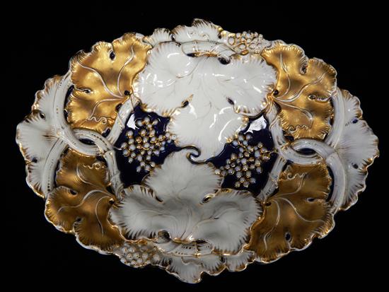 Appraisal: Meissen parcel gilt and deep cobalt blue oval bowl raised