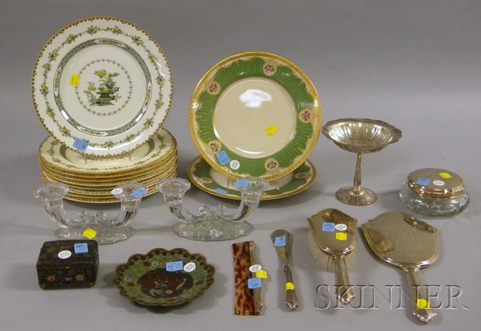 Appraisal: Group of Porcelain Plates Sterling Silver Glass and Enameled Table